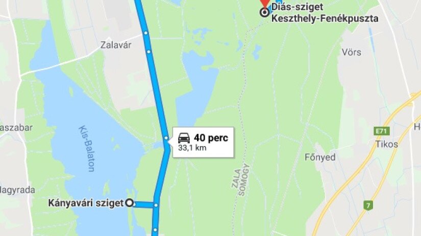 Diás-sziget, Kányavári-sziget, Kápolnapuszta távolság