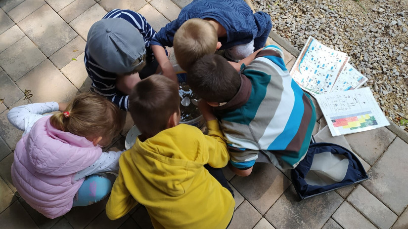 Játék a csopaki székház pergolája alatt