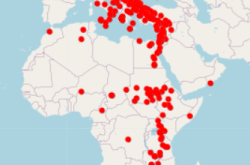 Magyar gyűrűs fehér gólyák megkerülési térképe (Madárgyűrűzési Központ)