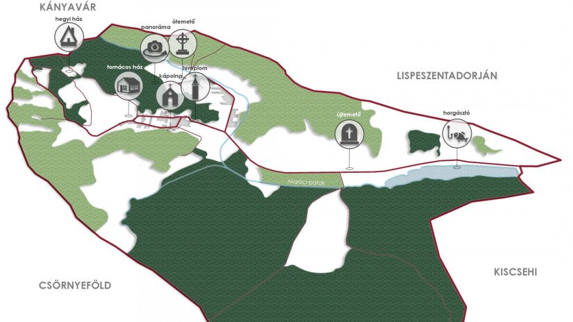 Map about the unique landscape values of Maróc - Zala county, Hungary