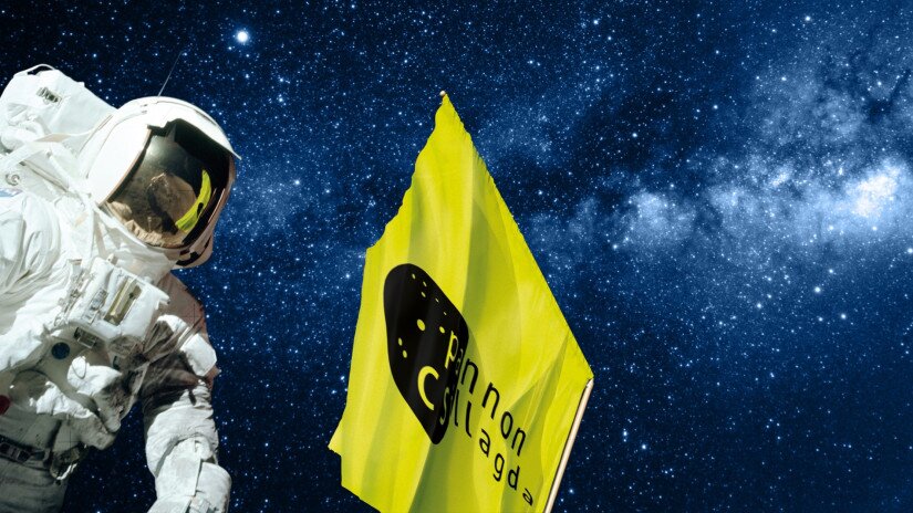 Space suit and the Pannon Observatory flag by night