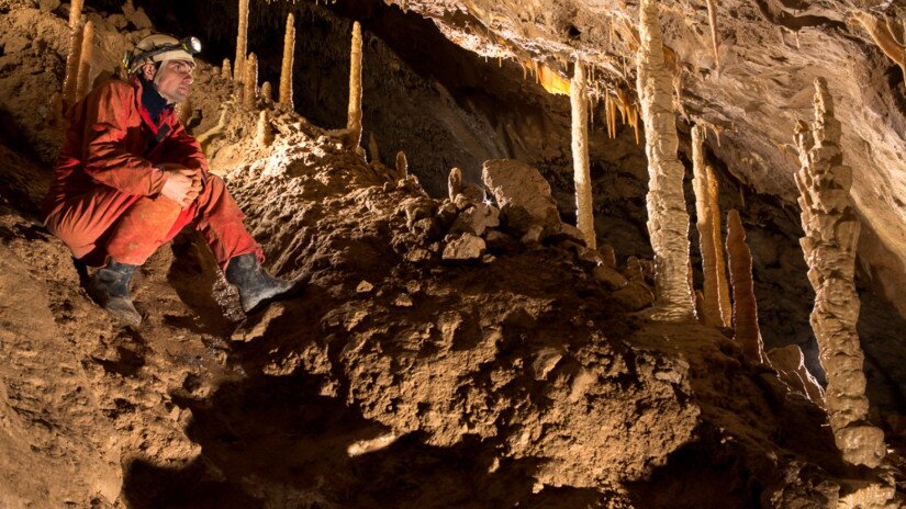 Stalagmites in the Csodabogyós Cave, Balatonederics